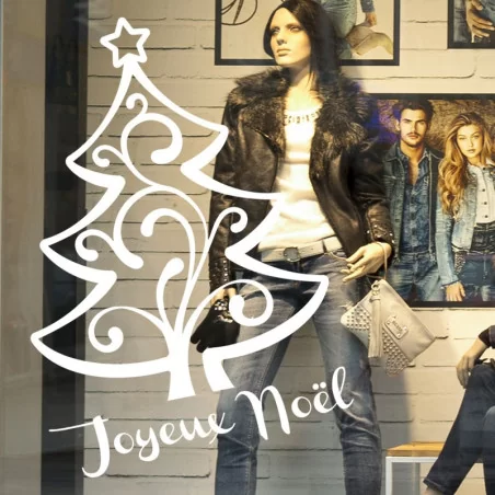Sticker décoration vitrine Sapin Joyeux Noël Curl - Espace pro - Depoli Design