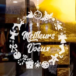 Sticker décoratif Couronne Meilleurs Voeux - Vitrine de noël Espace pro - Depoli Design