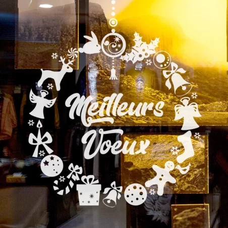 Sticker décoratif Couronne Meilleurs Voeux - Vitrine de noël Espace pro - Depoli Design