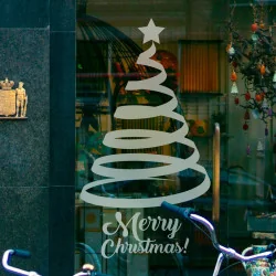 Sticker décor vitrine de noël - Sapin Ruban avec texte Merry Christmas - Espace pro - Depoli Design