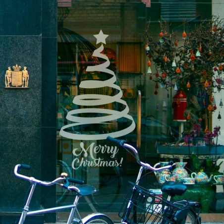 Sticker décor vitrine de noël - Sapin Ruban avec texte - Espace pro - Depoli Design