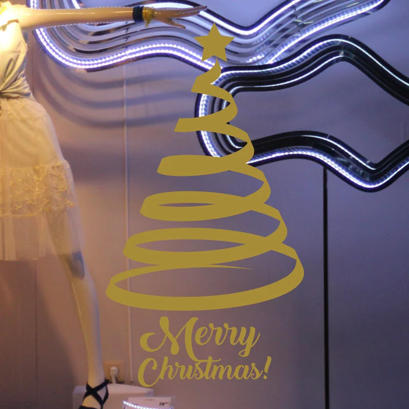 Sticker décor vitrine de noël - Sapin Ruban avec texte - Décoration Espace pro - Depoli Design