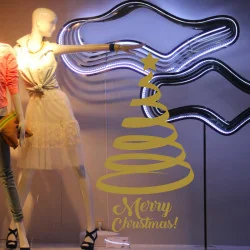 Sticker vitrine de Noël – Sapin ruban et texte Merry Christmas