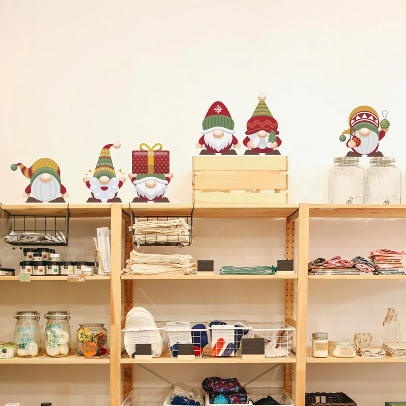 Lot de 6 stickers Lutins de Noël colorés - Décoration vitrine de noël - Depoli Design